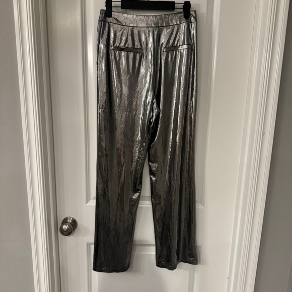 Sincerely Jules Shiny Silver Metallic Wide‎ Leg Pants - Picture 3 of 8